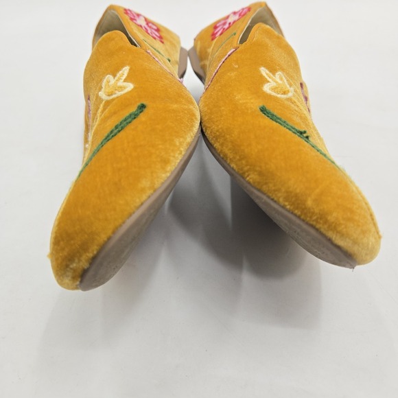 Birdies The Starling Shoes Size 10 Ocher Yellow Embroidered Velvet Flowers Flats - Picture 6 of 12